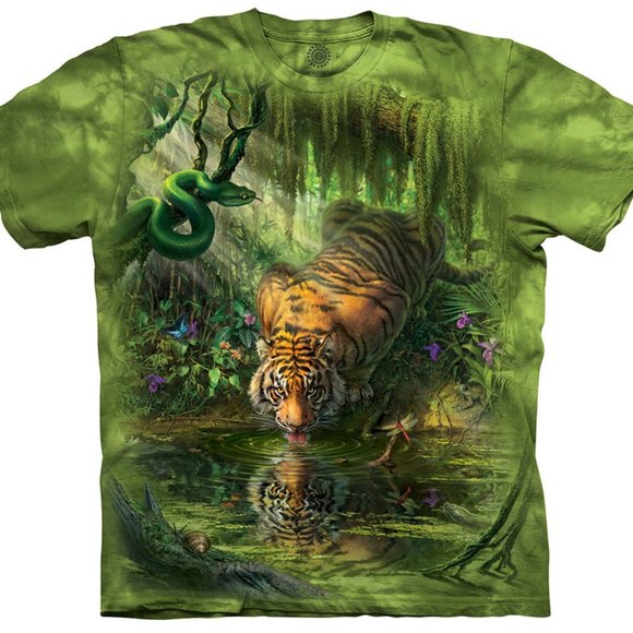 Siberian Tiger Enchanted Snake King Pool Reflection Mountain Green T-Shirt S-3X - Picture 1 of 8